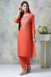 Saffron Rayon Straight Kurta Pants Suit Set image number 0