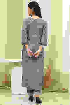 Grey Cotton Screen Print Unstitched Suit Set image number 6