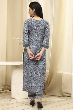 Grey Cotton Screen Print Unstitched Suit Set image number 6