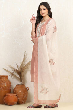 Peach Cotton Unstitched Suit Set image number 4