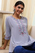 Dull Blue Modal Blend Straight Printed Kurta image number 0