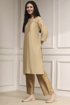 Beige Polyester Blend Straight Solid Kurta image number 2