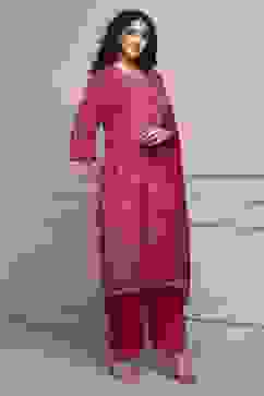 Pink Printed Straight Suit Set image number 5