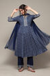 Blue LIVA Gathered Kurta Palazzo Suit Set