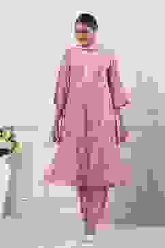Pink Schiffli Embroidery Straight Suit Set image number 6