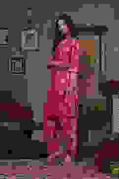 Fuchsia Pink Art Silk Printed Straight Co-ord Set image number 3