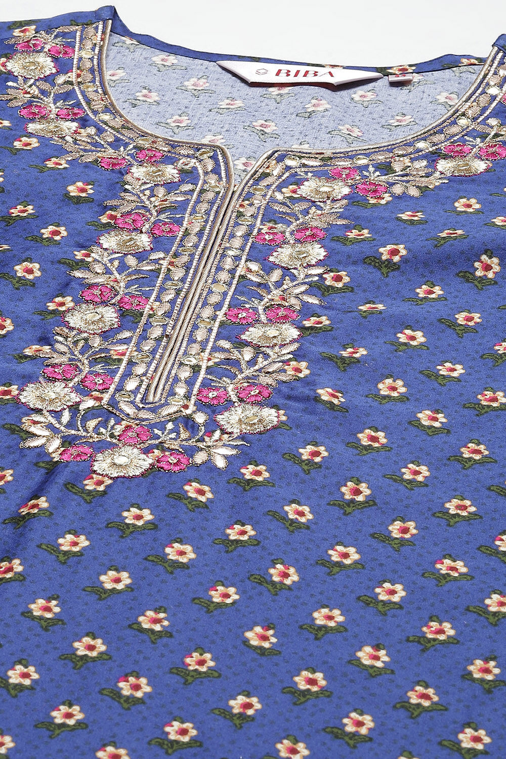 Blue And Off White Cotton Straight Suit Set image number 1