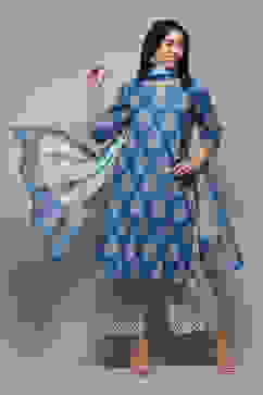 Royal Blue Cotton Straight Printed Kurta Straight Palazzo Suit Set image number 0