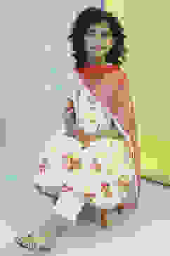 Cream-Colored Cotton Gathered Angrakha Suit Set image number 0