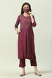 Plum Printed Rayon Straight Kurta Regular Pants Suit Set image number 3