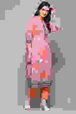 Pink Cotton Blend Floral Digital Print Unstitched Suit Set image number 7