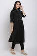 Black Cotton Flax Straight Kurta image number 0