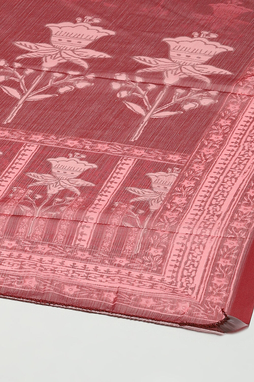 Green & Maroon Silk Blend Digital Print Unstitched Suit Set image number 4