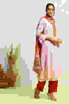 White and Rust Cotton Festive Kalidar Suit Set image number 5