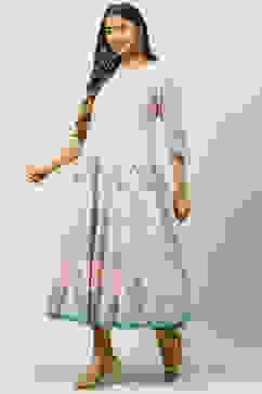 Peach Cotton Flared Fusion Dress image number 2