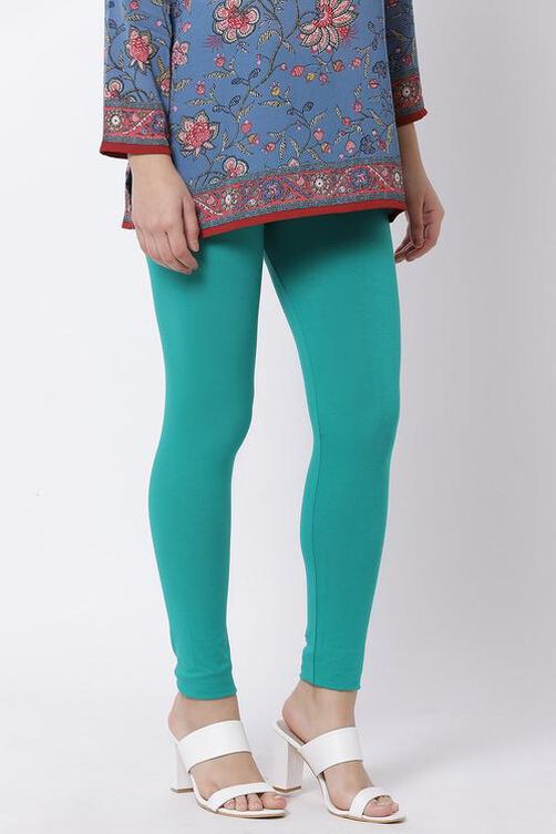 Teal Cotton Blend Solid Anklets image number 3