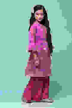 Pink & Purple Polyester Gathered Printed 2 Piece Set image number 5