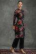 Black Silk Chanderi Floral Printed Straight Kurta Set image number 5