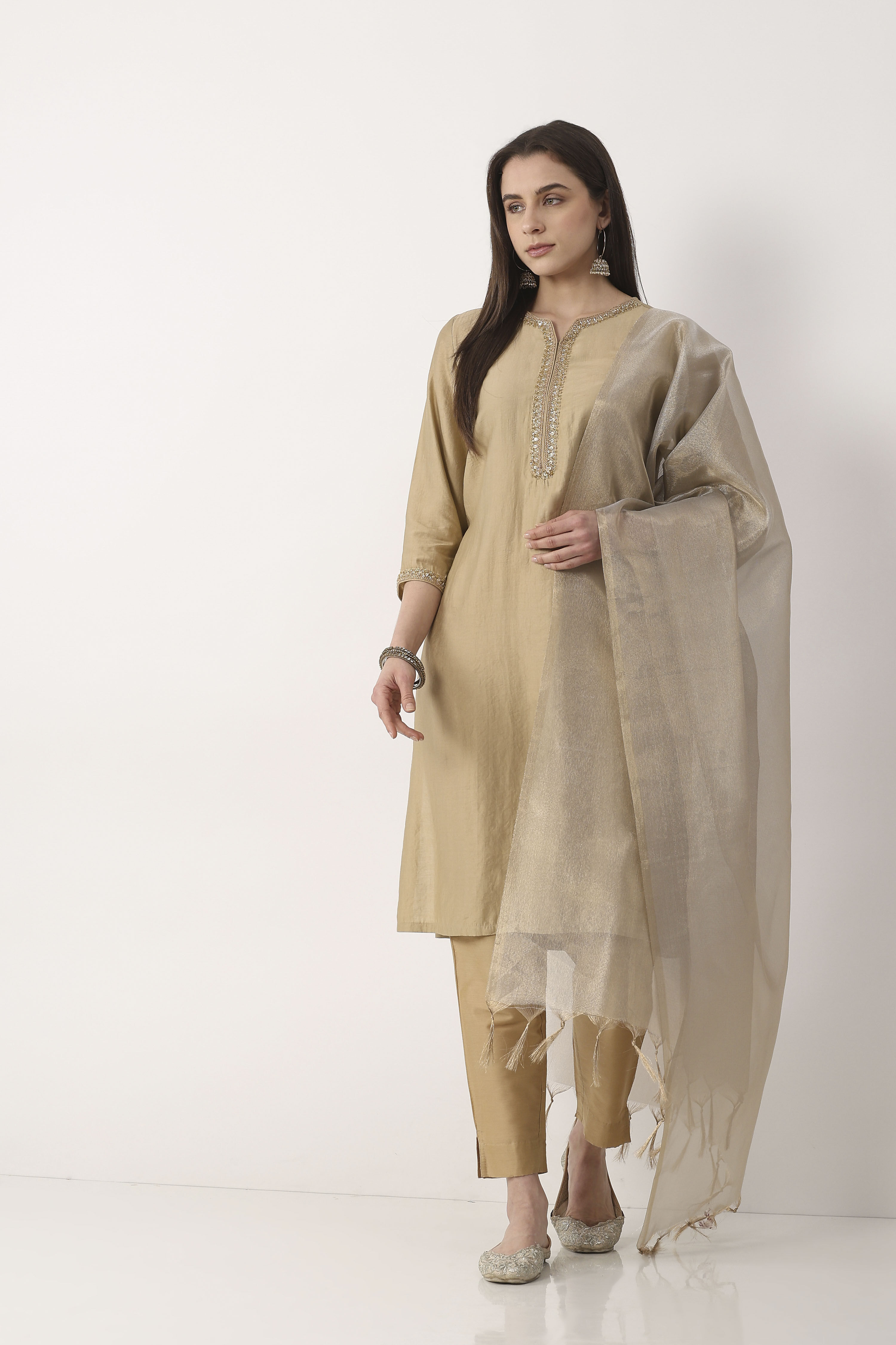 Gold Poly Zari Dupatta image number 0