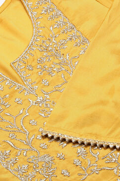 Mustard Viscose Kalidar Kurta Slim Pant Suit Set image number 1