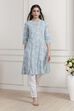 Blue Cotton Printed Straight Kurta