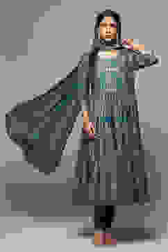 Teal Cotton Anarkali Kurta Churidar Suit Set image number 7