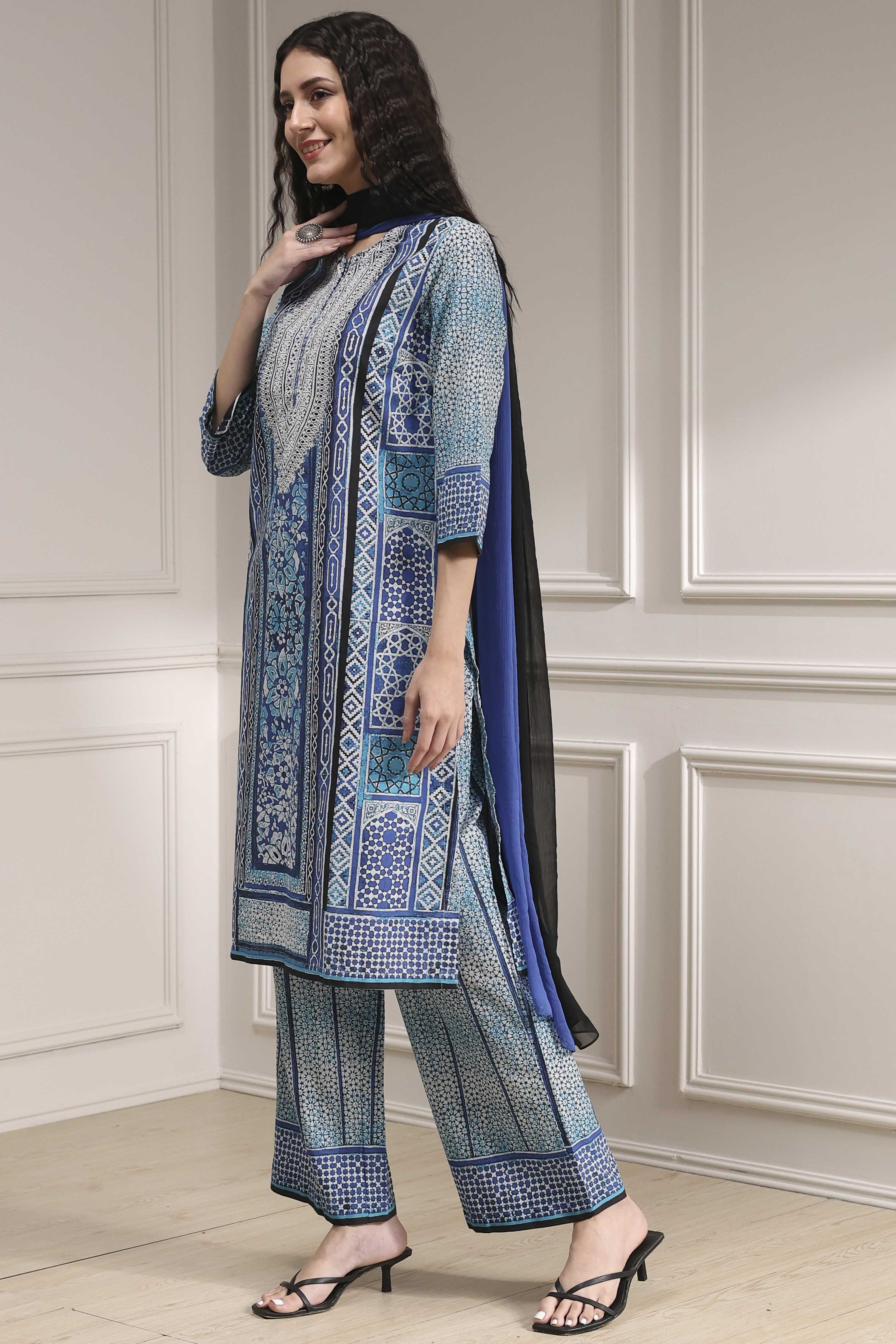 Brown Cotton Printed Straight Suit Set image number 3