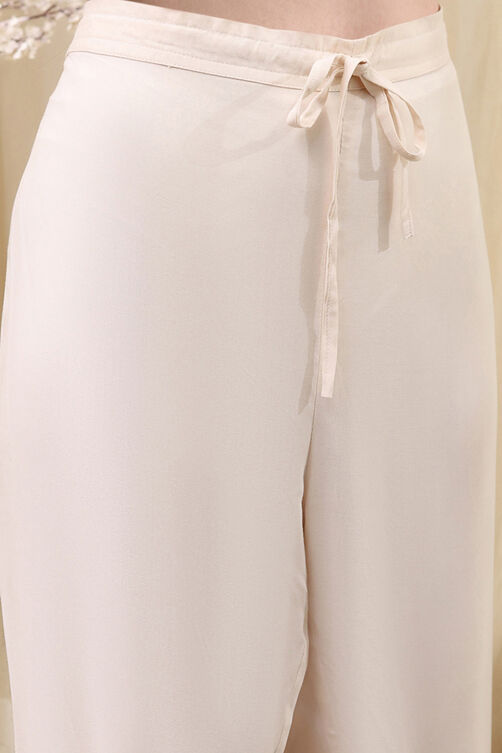 White Rayon Gathered Kurta Palazzo Suit Set image number 2
