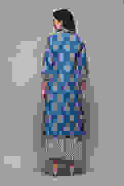 Royal Blue Cotton Straight Printed Kurta Straight Palazzo Suit Set image number 5