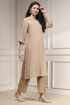 Nude Polyester Straight Solid Kurta image number 0