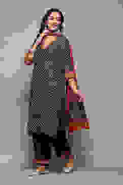 Charcoal LIVA Straight Kurta Palazzo Suit Set image number 4