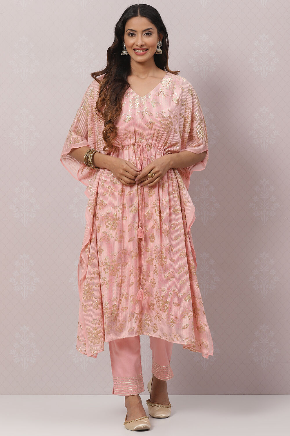 Blush Pink Poly Cotton Kaftan Set image number 0