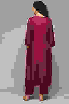 Maroon Rayon Straight Kurta Pants Suit Set image number 4