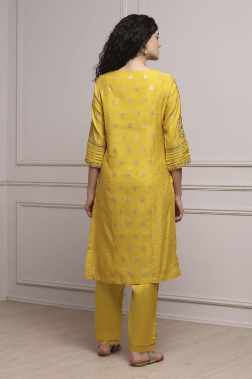 Lime Cotton Blend Straight Yarndyed Suit Set image number 4
