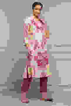 White and Pink Printed Straight Kurta image number 4