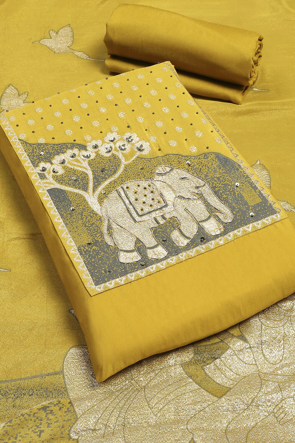 Mustard Modal Unstitched Suit Set image number 1