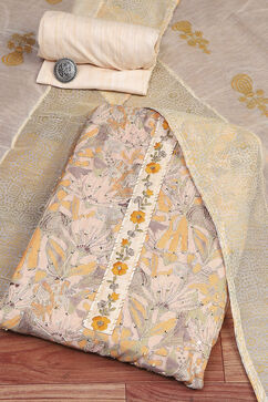 Yellow Cotton Digital Print Unstitched Suit Set image number 0