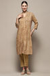 Beige Gathered Printed Straight Kurta image number 6