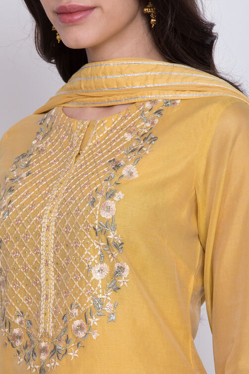 Yellow Poly Cotton Straight Kurta Palazzo Suit Set image number 1