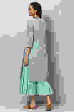 Sky Blue Art Silk Double Layered Kurta image number 4