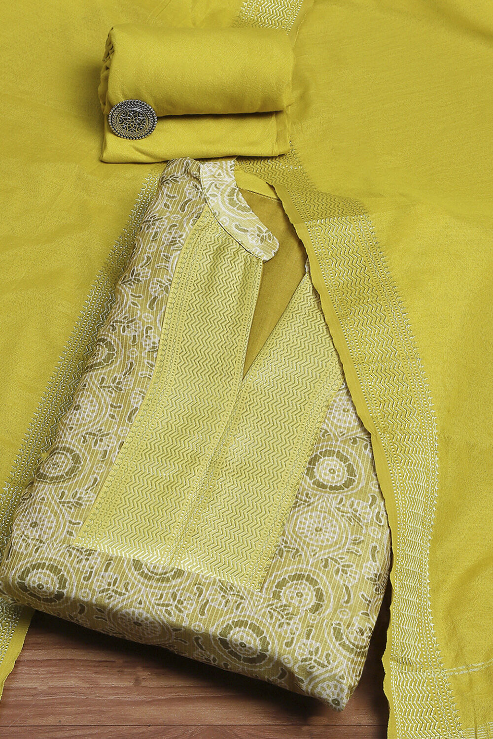 Yellow Cotton Digital Print Unstitched Suit Set image number 0