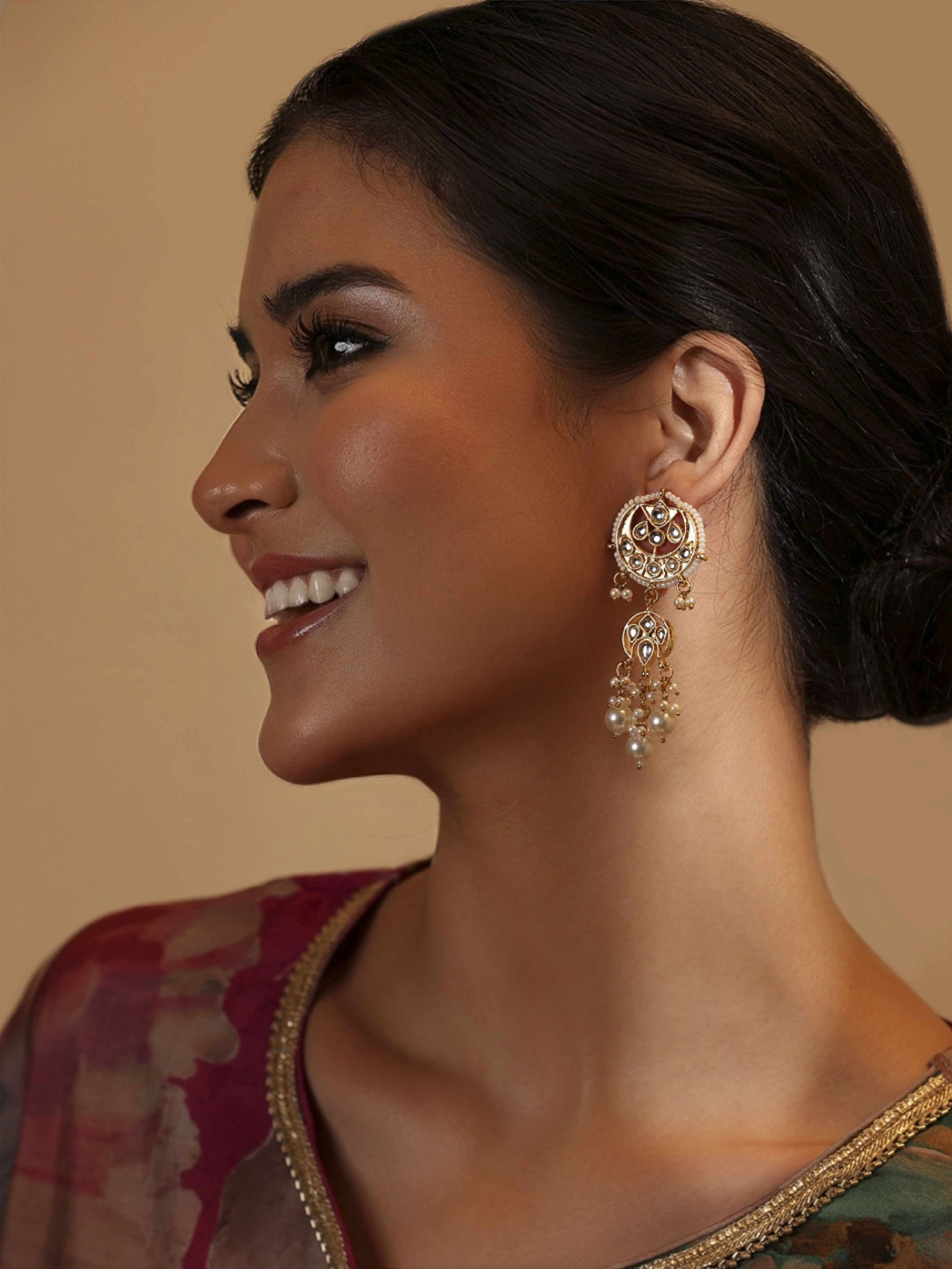 Off-White Gold Plated Brass Drop & Dangler Earrings image number 1