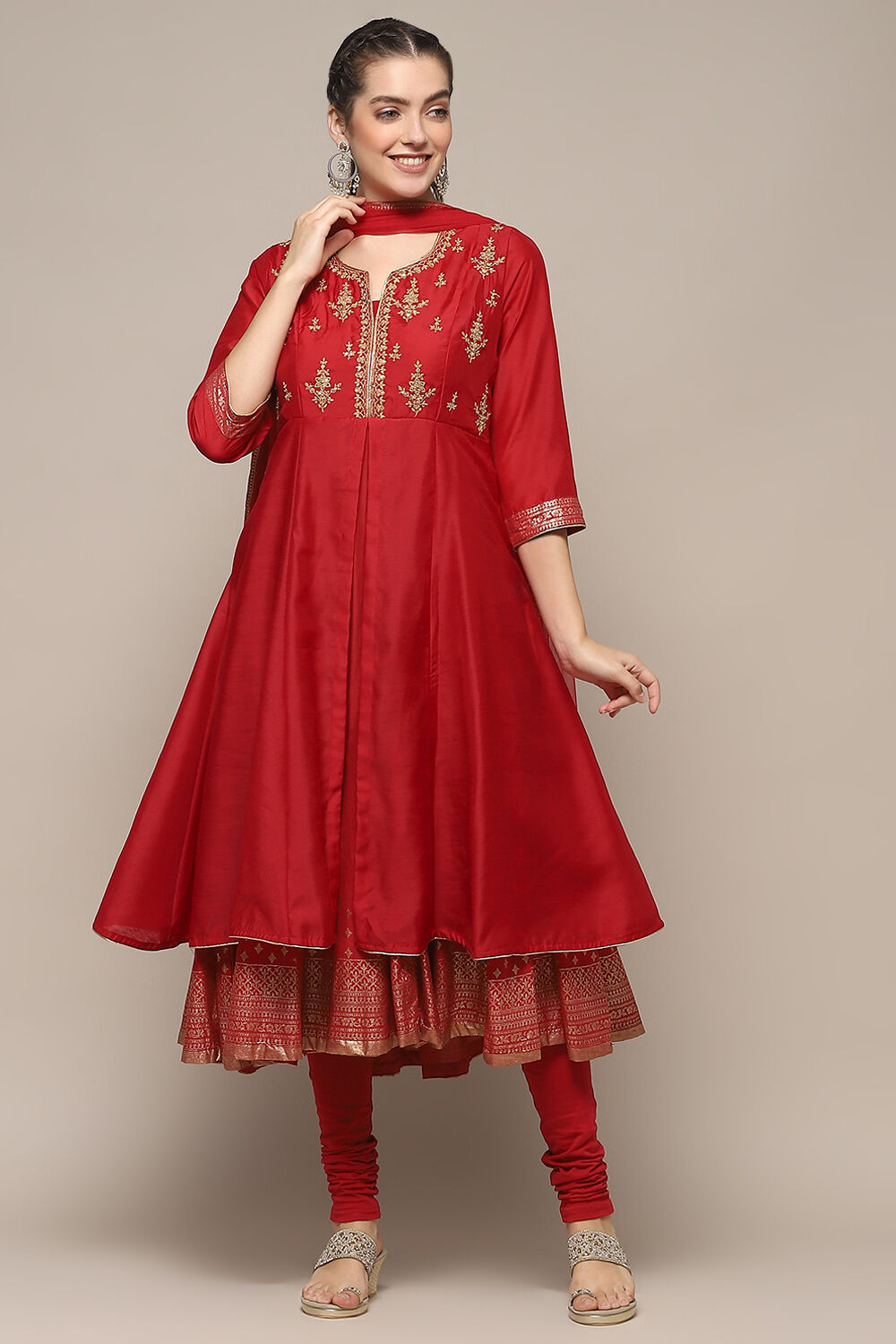 Violet Jersey Anarkali Kurta Churidar Suit Set image number 0