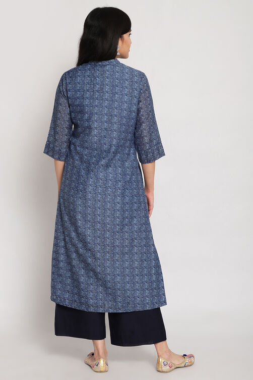 Indigo Art Silk Kurta Pants Set image number 5