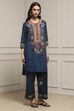 Blue Cotton Straight Printed Kurta Pants Set image number 5