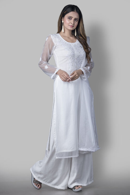 White Organza Easy Stitch Suit Set image number 4