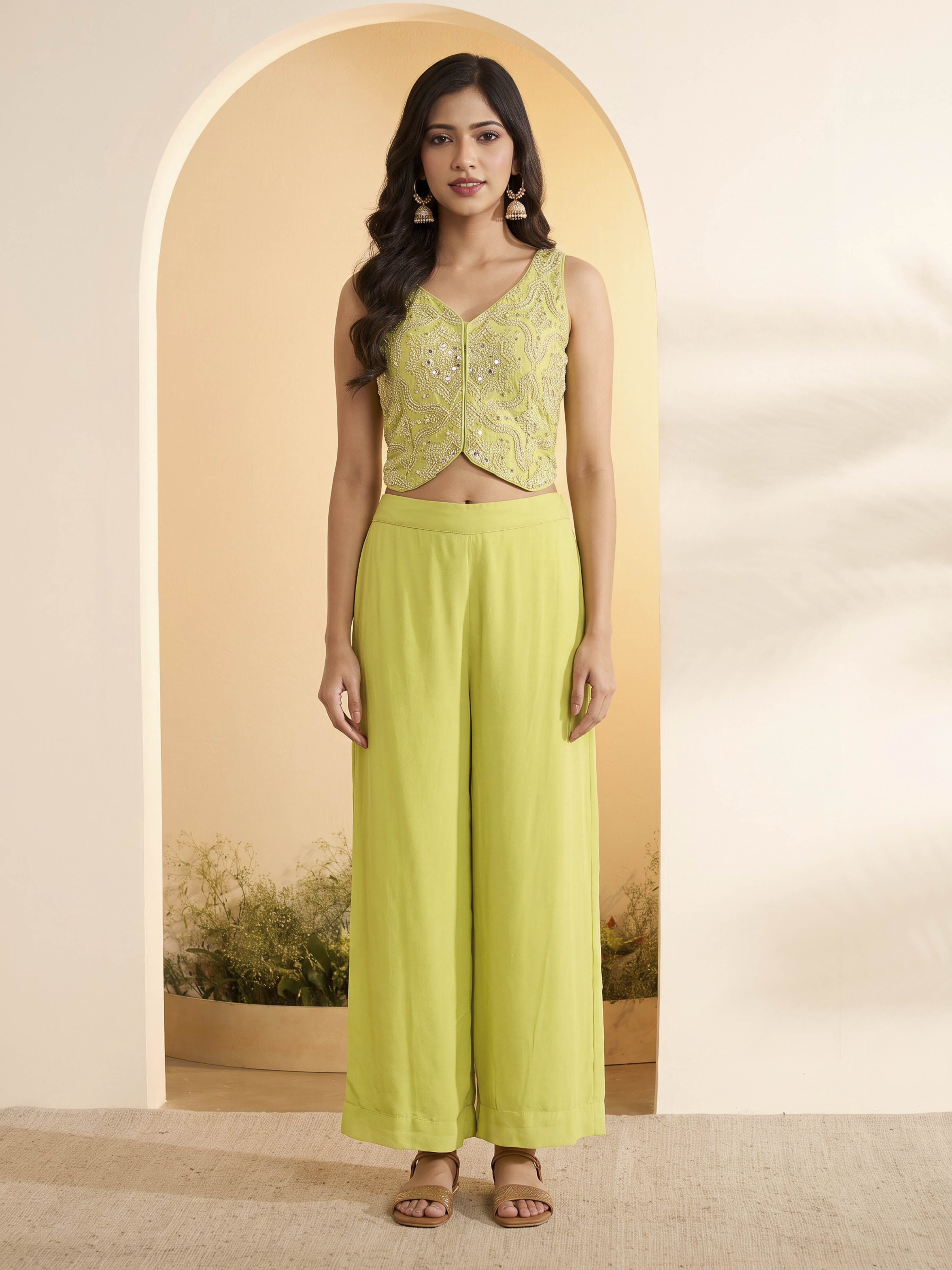 Yellow Poly Georgette Regular Fusion Set image number 6