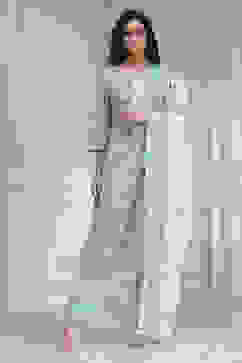 Turquoise Chanderi Handloom Unstitched Suit Set image number 1