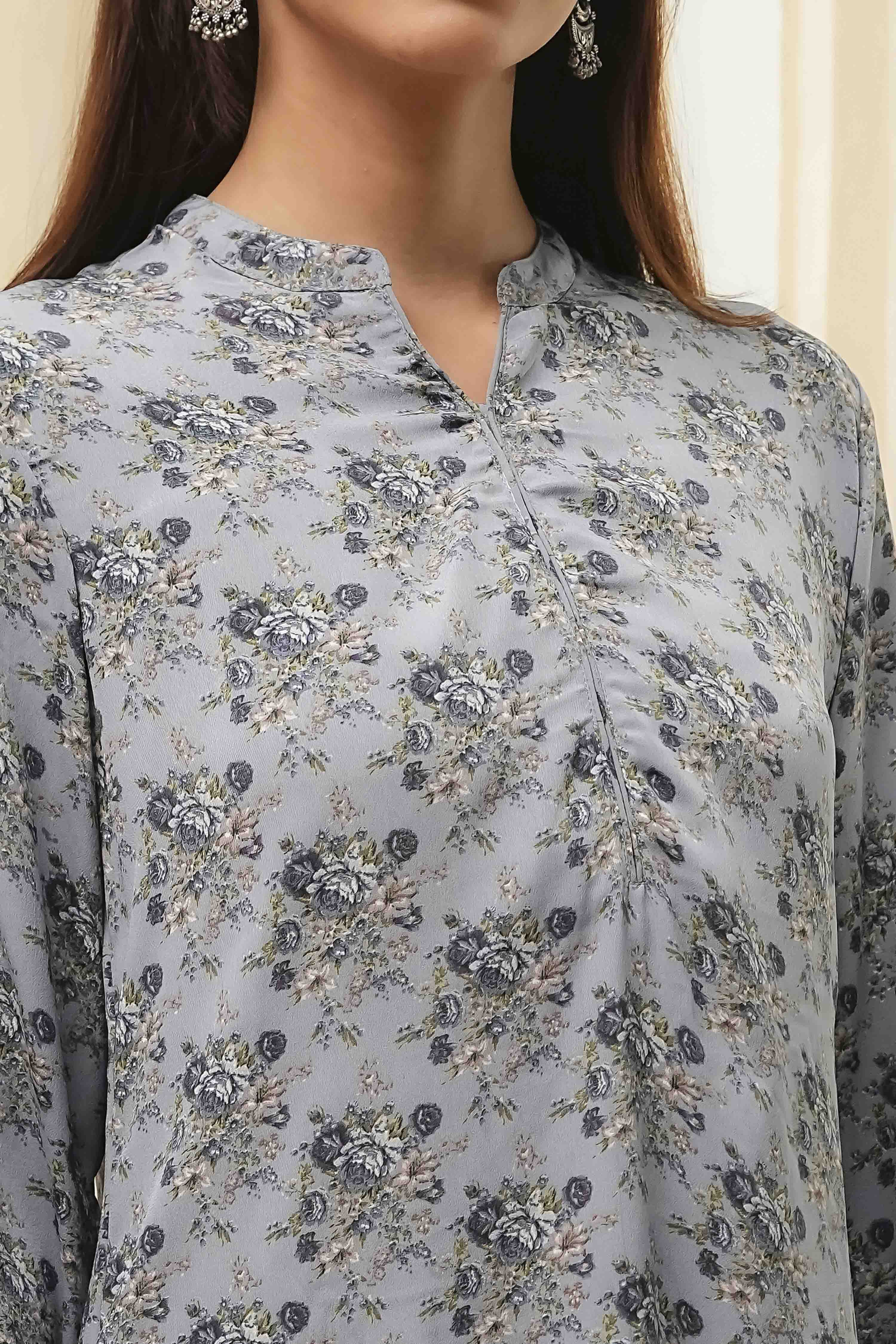 Grey Art Silk Straight Suit Set image number 1