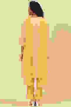 Yellow Art Silk Straight Kurta Regular Pant Suit Set image number 4